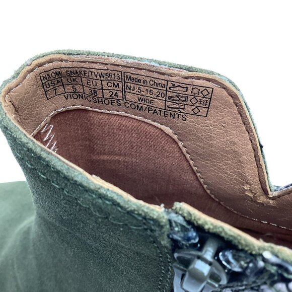 Vionic Naomi Snake Suede Ankle Boots Womens 7W Olive - Picture 12 of 13